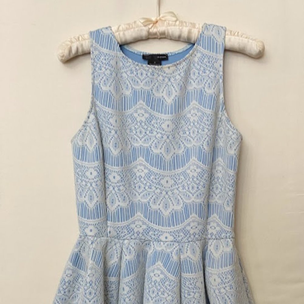 AQUA - Light Blue Mini Dress w/ White Lace Design